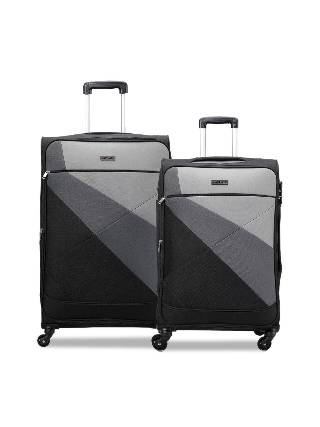 carriall set of 2 black & grey colourblocked soft-sided trolley suitcases