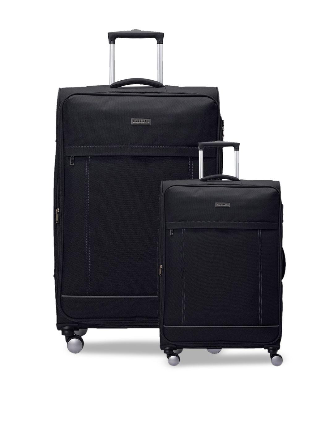 carriall set of 2 black textured soft-sided trolley suitcases