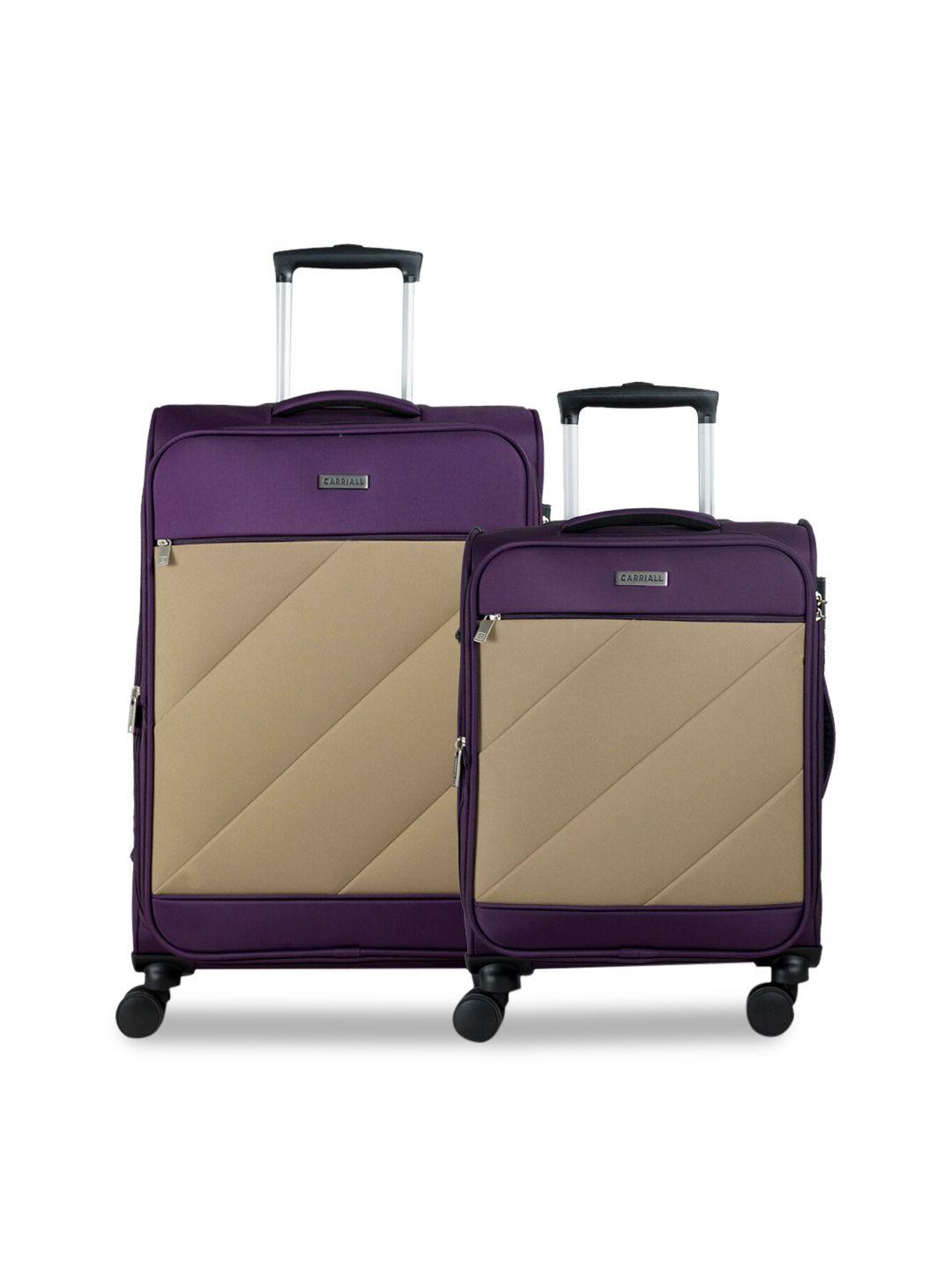 carriall set of 2 purple & beige solid soft-sided trolley suitcases