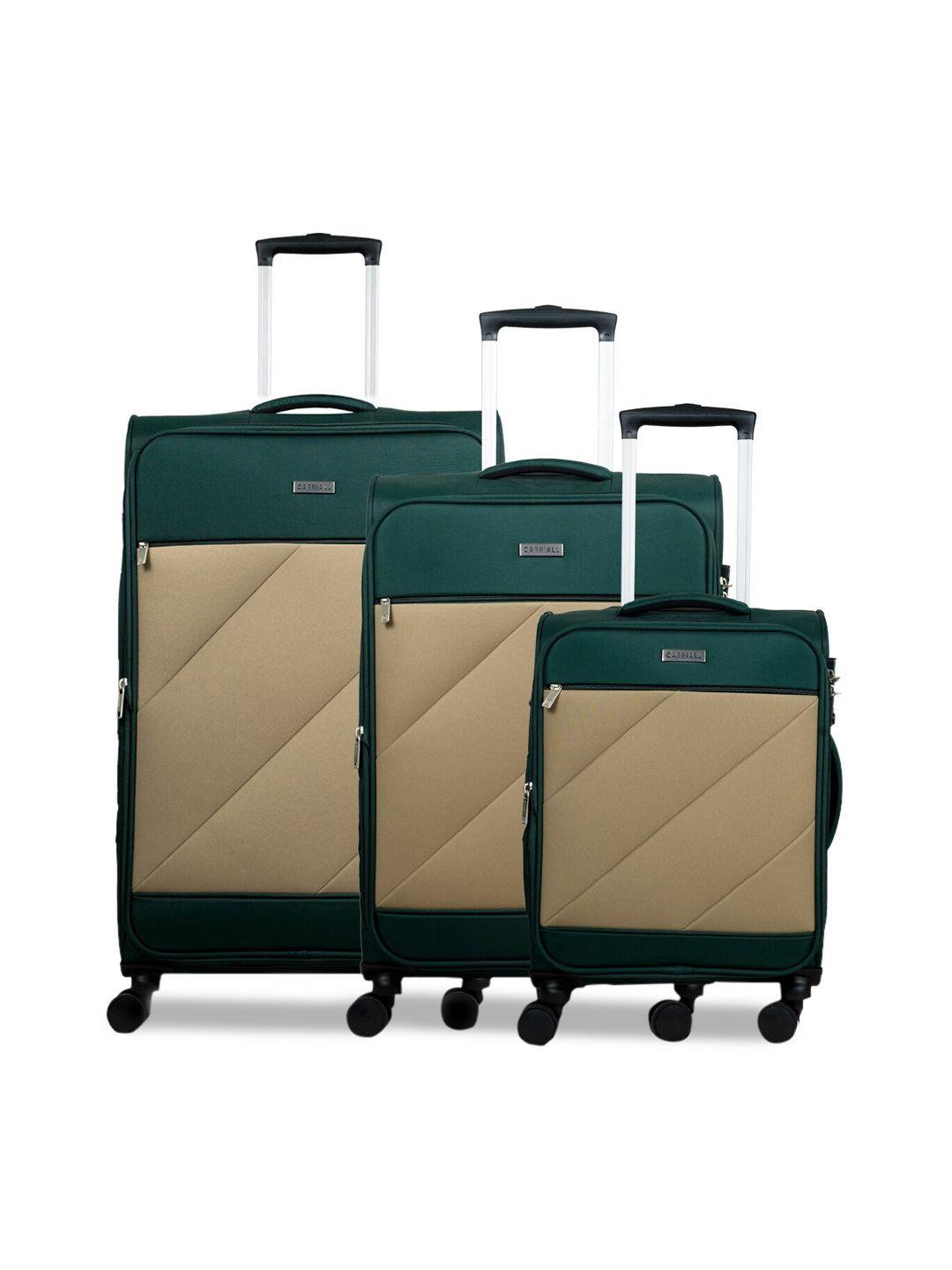 carriall set of 3  green & beige color-blocked trolley bag