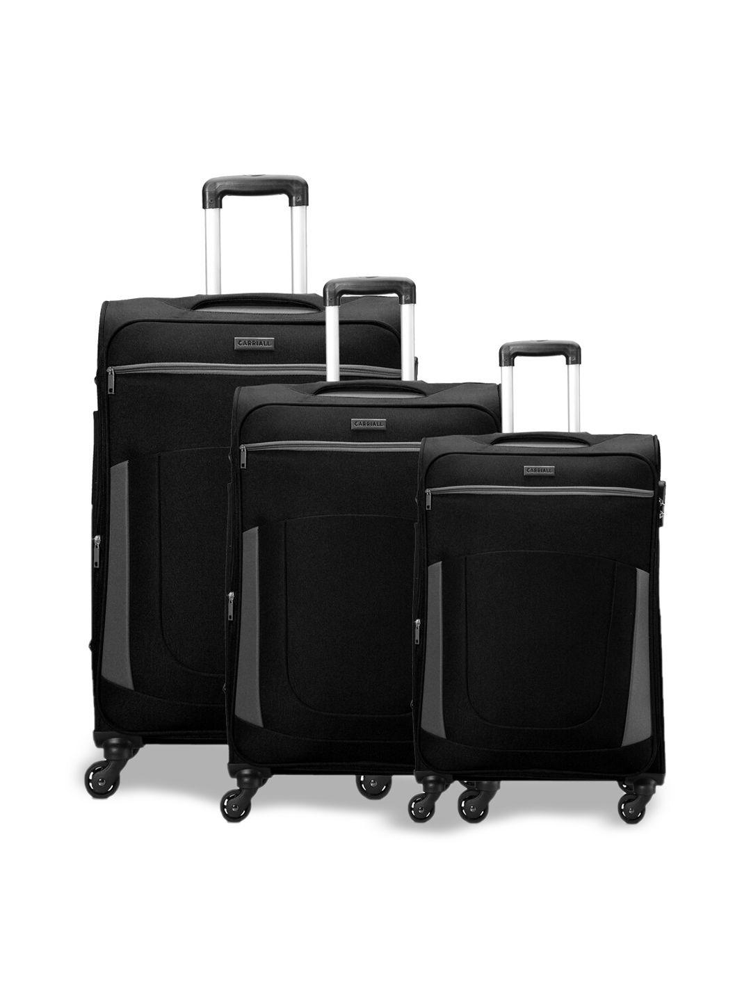 carriall set of 3 black solid soft-sided polyester trolley bags