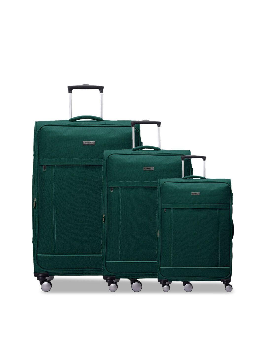 carriall set of 3 green solid soft-sided trolley suitcases