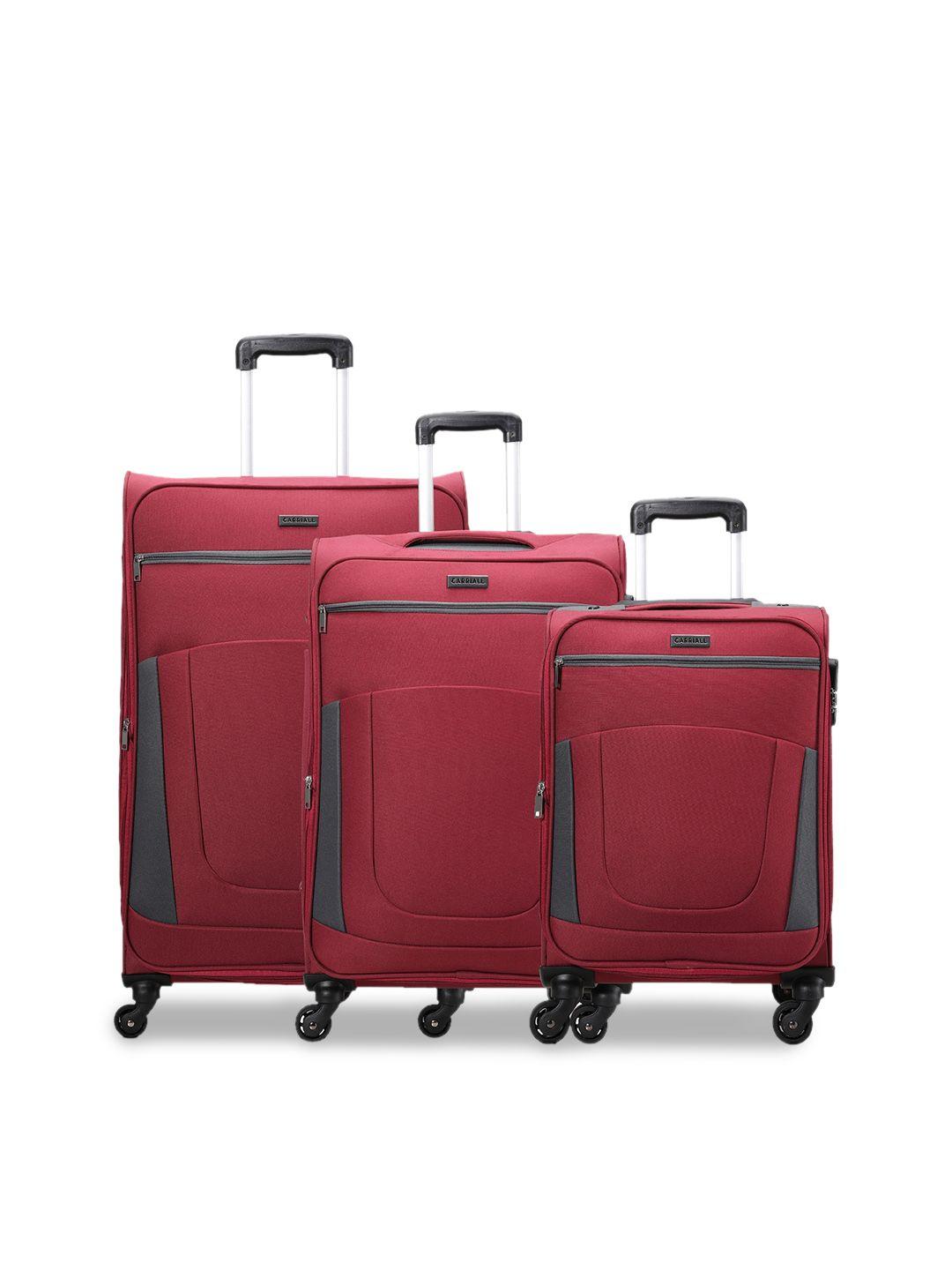 carriall set of 3 red solid soft-sided trolley suitcases