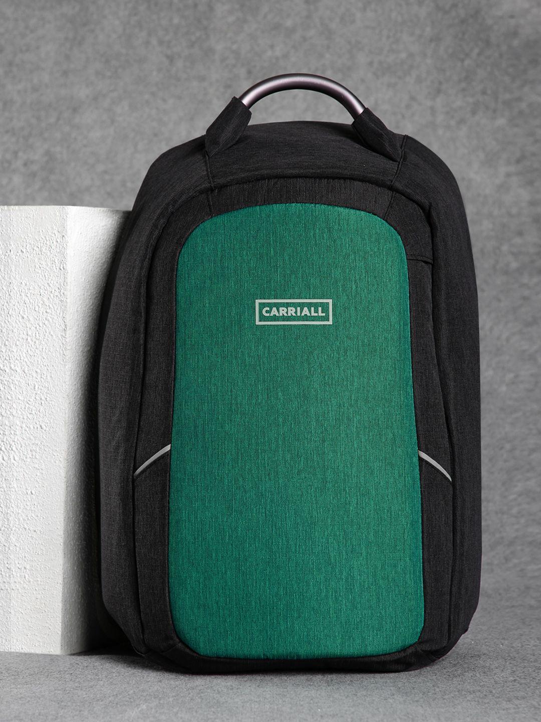 carriall unisex green & black columbus anti theft backpack with bluetooth functionality