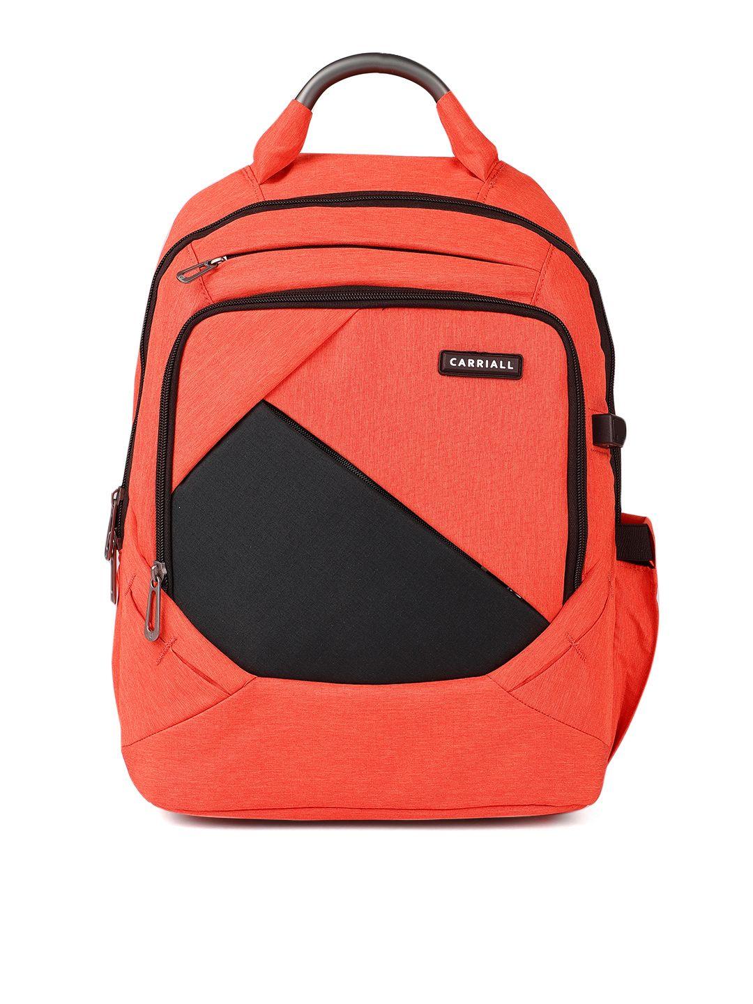 carriall unisex orange & black colourblocked smart laptop backpack with charging port