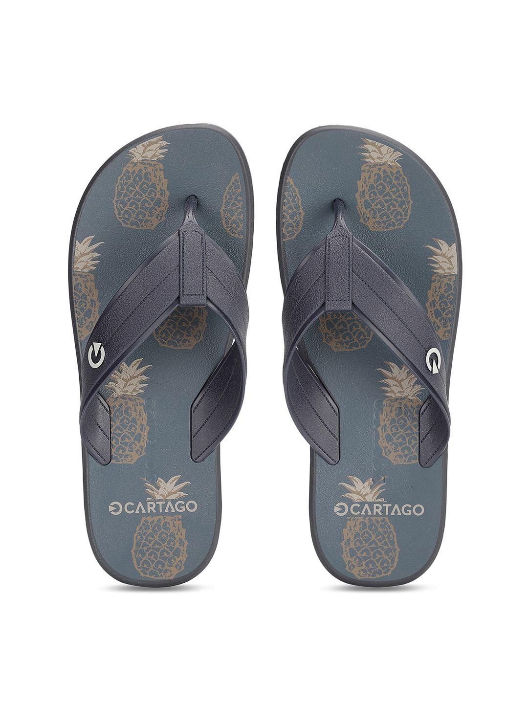 cartago men blue & brown printed thong flip-flops