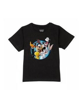 cartoon  print round-neck  t-shirt  