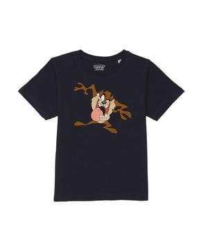 cartoon  print round-neck  t-shirt 