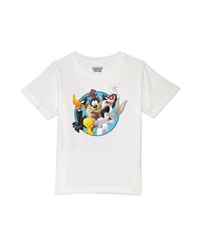 cartoon  print round-neck  t-shirt