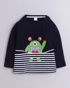 cartoon print round-neck t-shirt with full sleeves