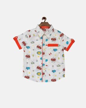 cartoon print shirt with patch pocket