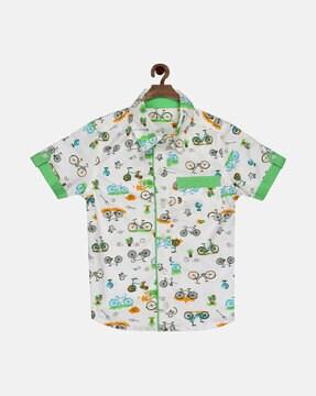 cartoon print shirt with patch pocket