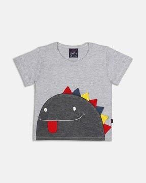 cartoon print t-shirt with patch work