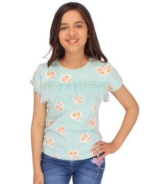 cartoon print top with furry front