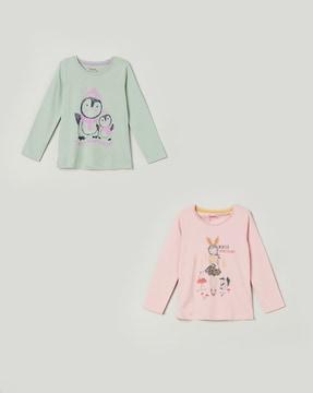 cartoon printed  round- neck t-shirt