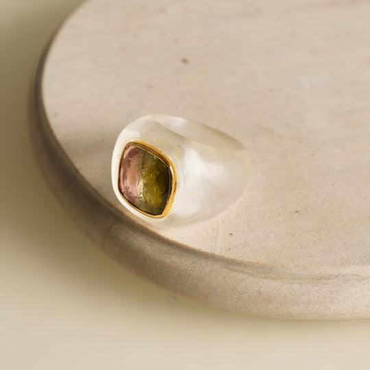 carved rock crystal ring