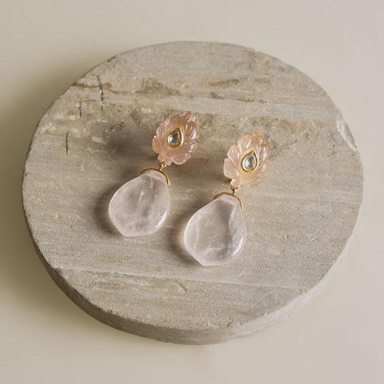 carved rose quartz with polkis earring