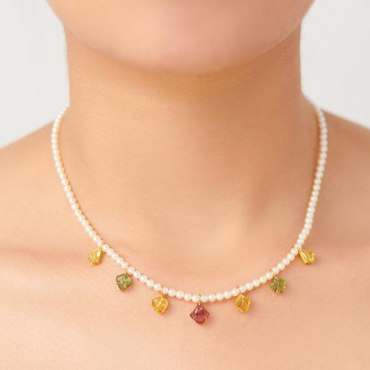 carved petal tourmaline and pearl necklace