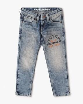 cashed acid-wash slim fit denim jeans