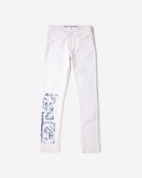 cashed graphic print slim fit jeans