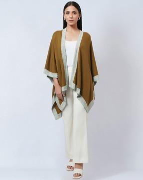 cashmere cape with contrast border