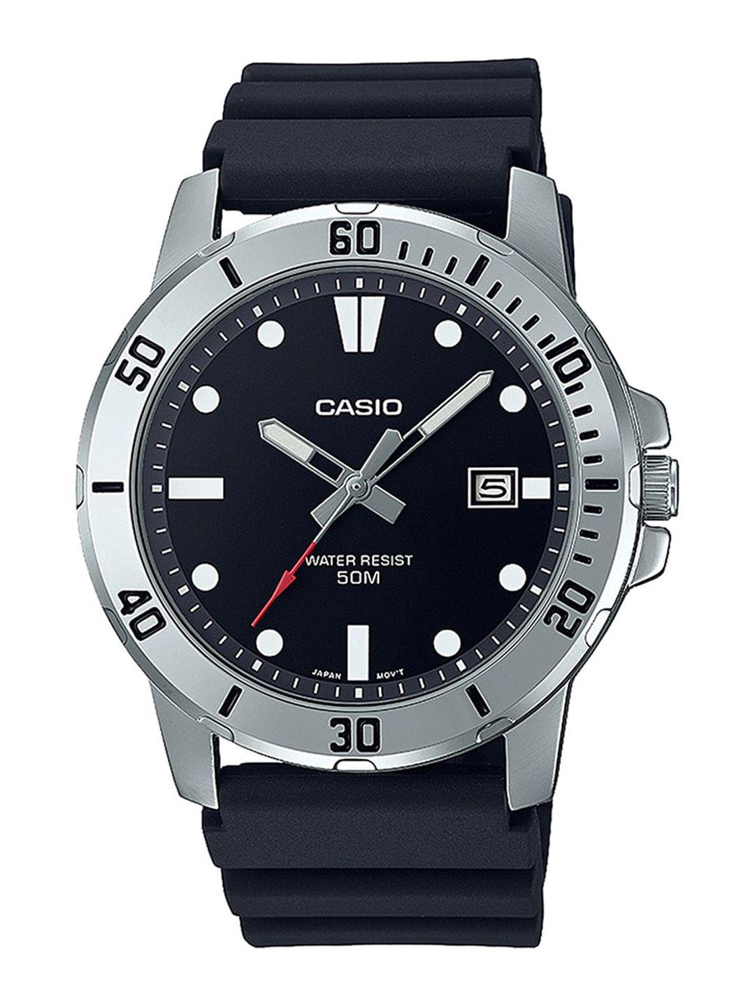 casio men black dial & navy blue textured strap analogue watch a2139