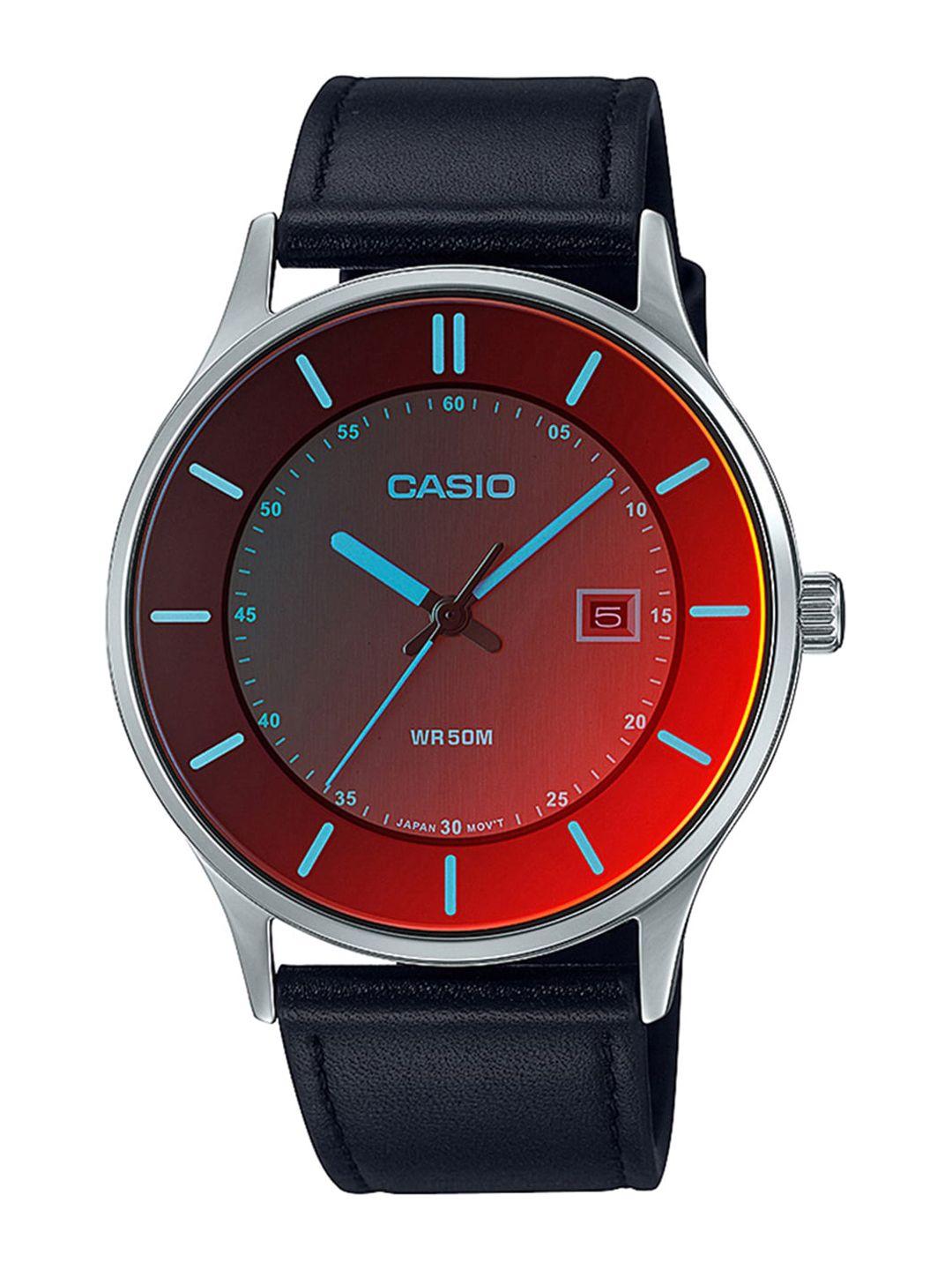 casio men leather straps analogue watch a2112