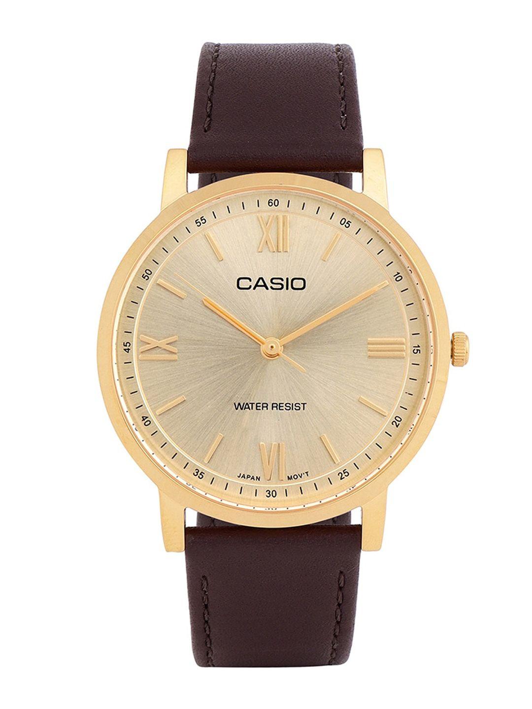 casio men leather straps water resistance analogue watch a2158