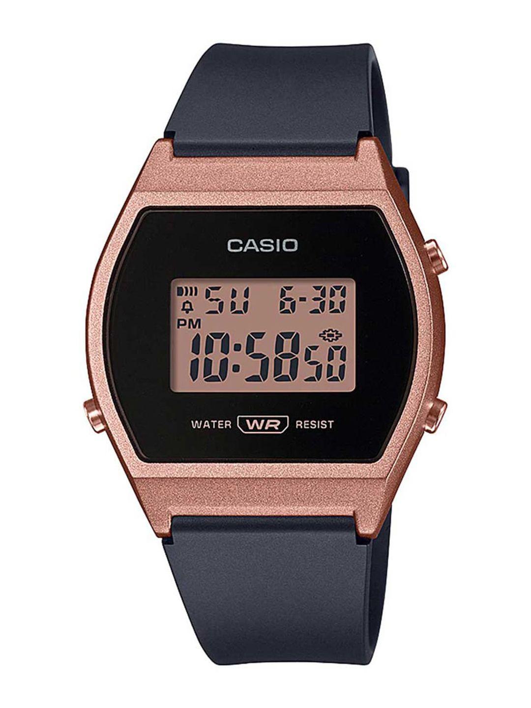 casio unisex rose gold-toned dial & black straps digital watch d214 lw-204-1adf