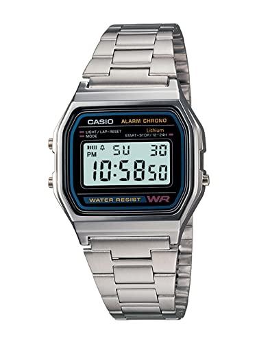 casio vintage digital stainless steel grey dial silver band unisex watch a-158wa-1q ( d011 )
