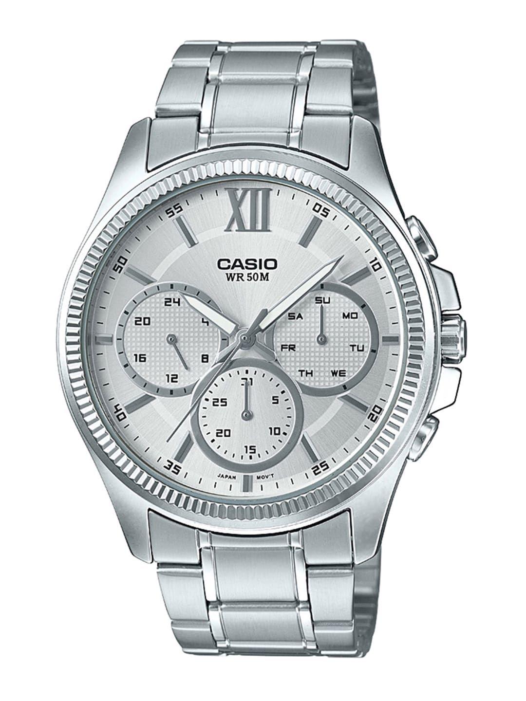casio enticer men silver-toned analogue watch a1774 mtp-e315hd-7avif