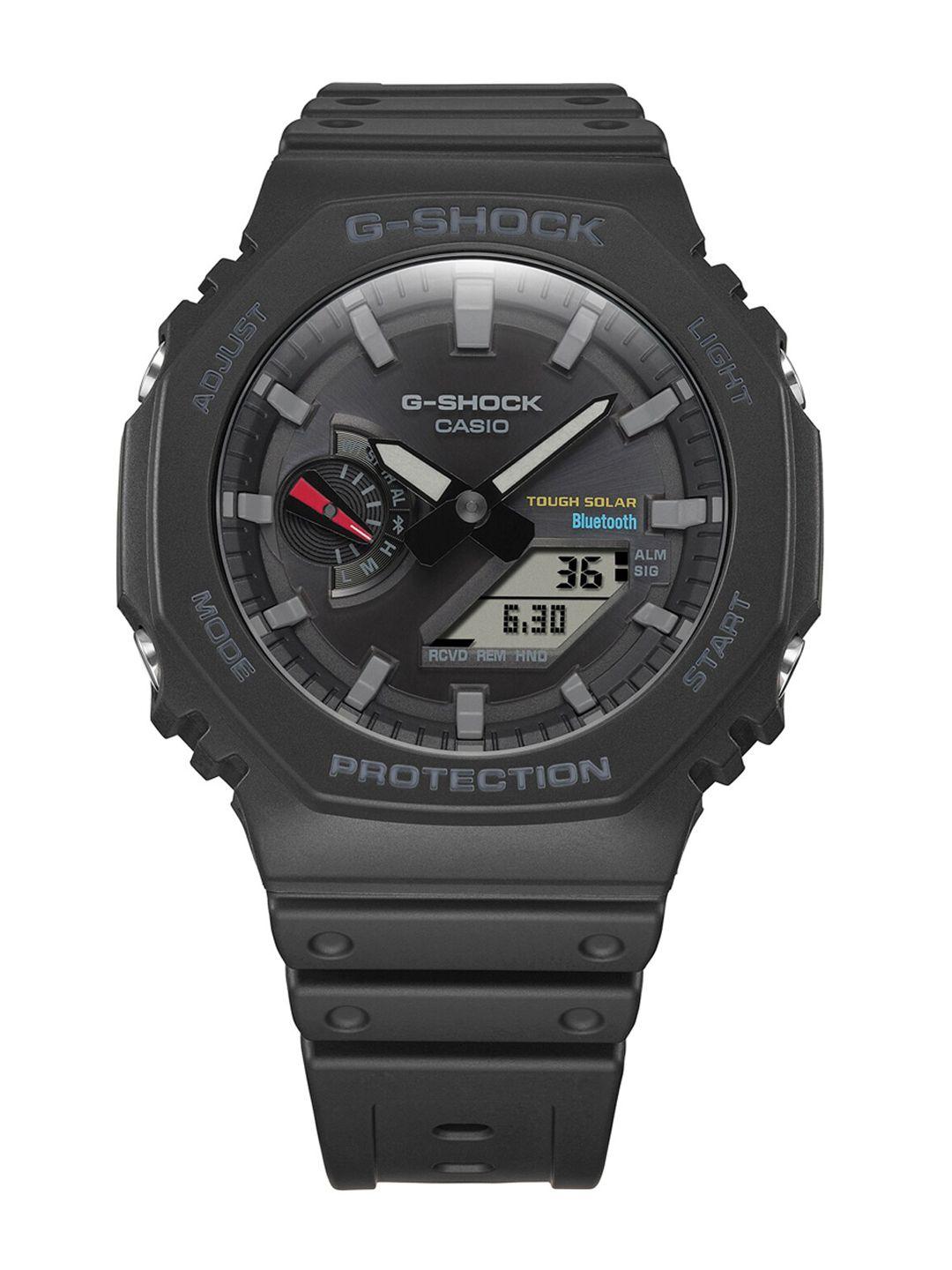 casio men black dial & black textured straps analogue and digital bluetooth solar powered watch g1241