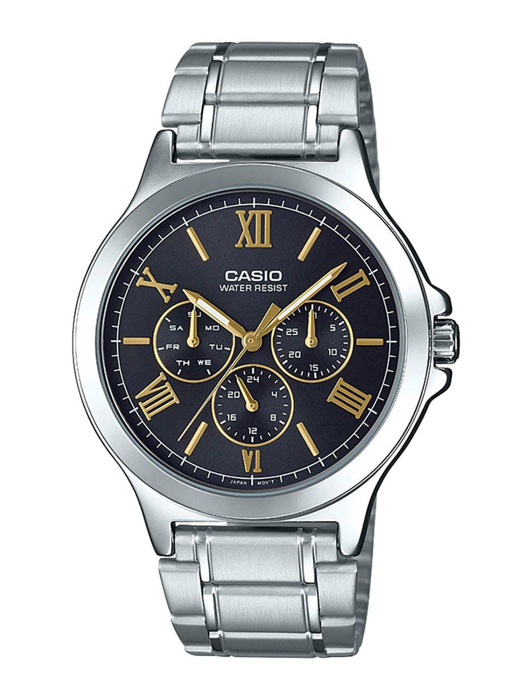 casio men black dial & silver toned bracelet style straps analogue watch a1893