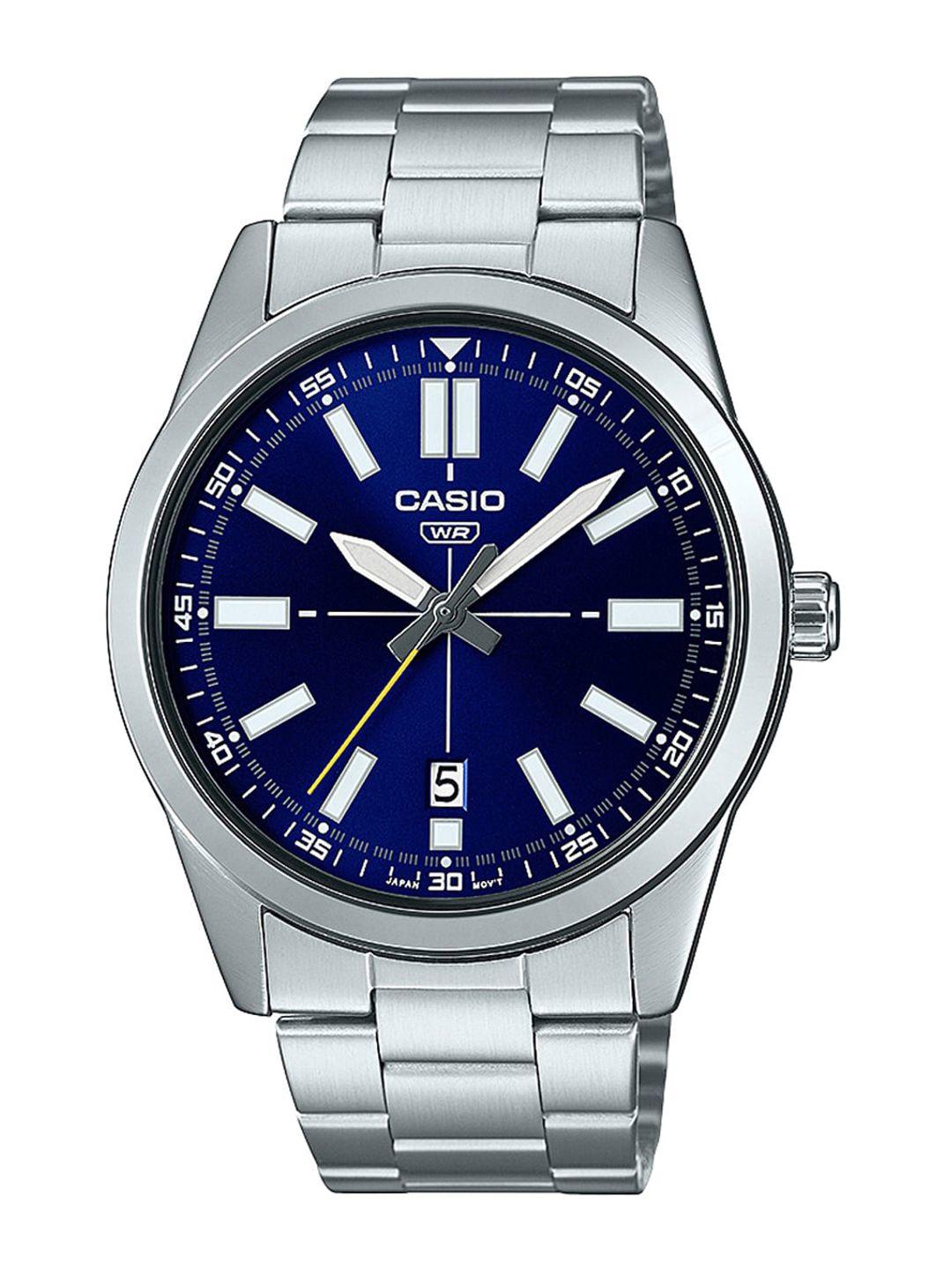 casio men blue dial &  stainless steel bracelet style straps analogue watch