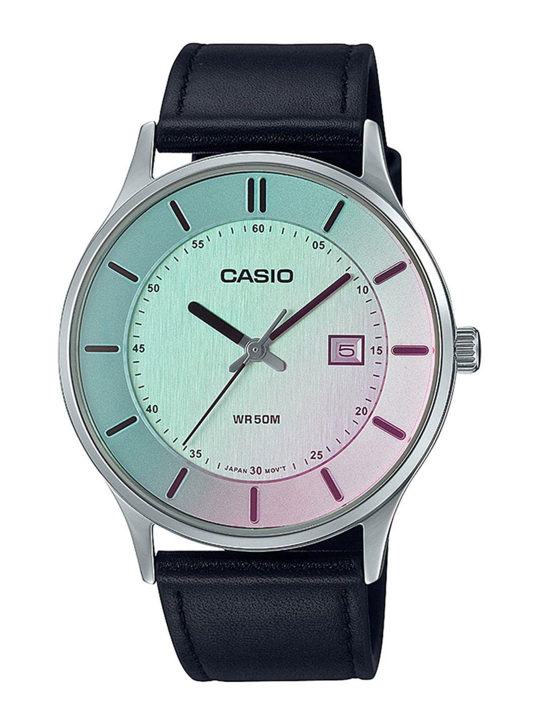 casio men leather straps analogue watch a2113