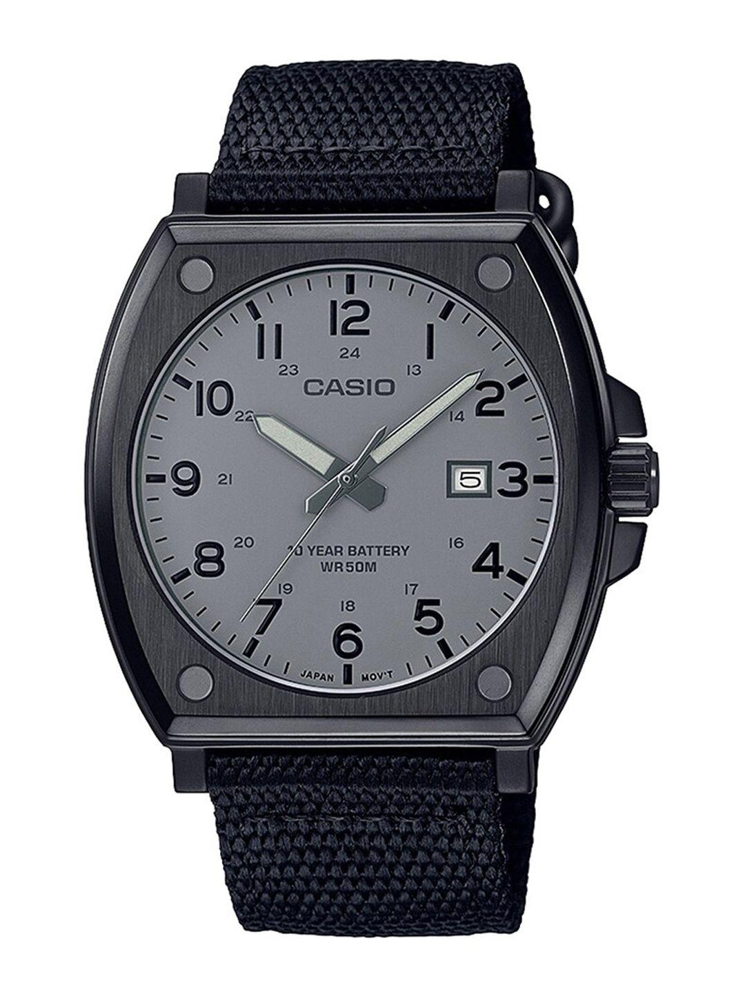 casio men round dial & textured straps analogue watch- a2123