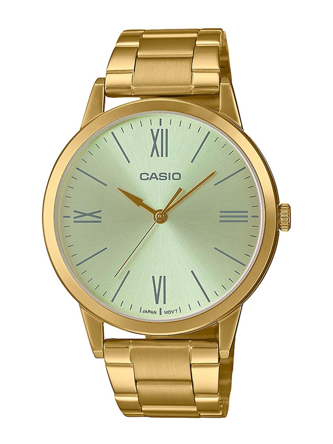 casio men silver dial & gold stainless steel bracelet style straps analogue watch a2006