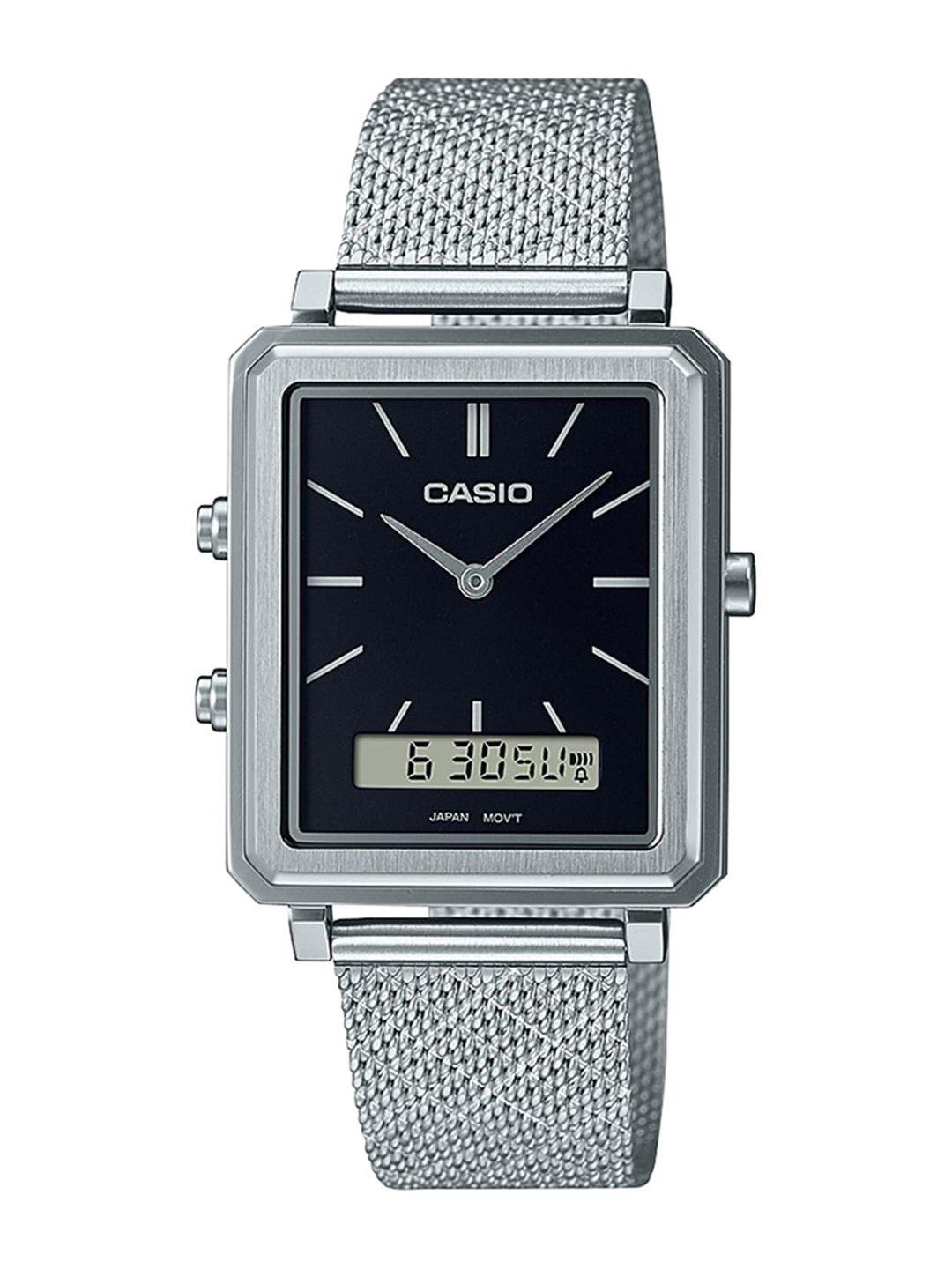 casio men stainless steel bracelet style strap analogue watch a2085