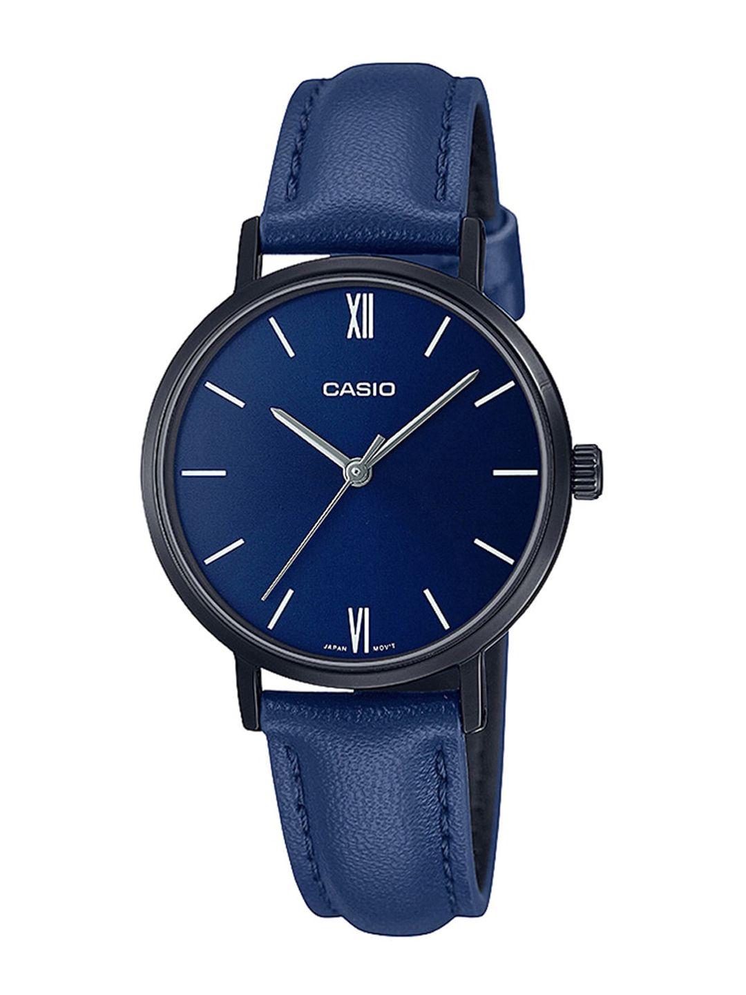 casio women blue dial & blue leather straps analogue watch