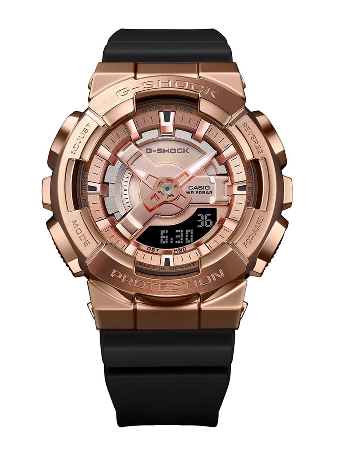 casio women rose gold-toned dial & black straps analogue and digital watch