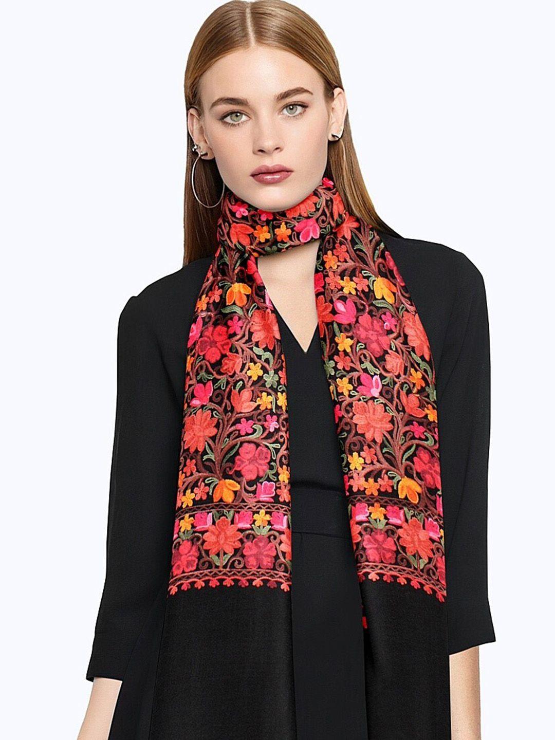 casmir floral embroidered aari work fringed shawl