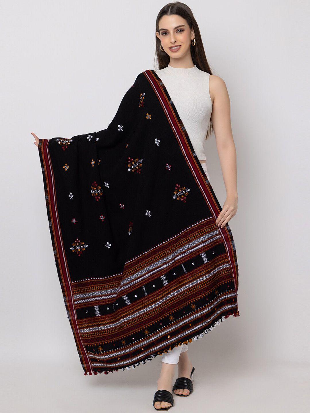 casmir kutch embroidered mirror work woollen shawl with tassels