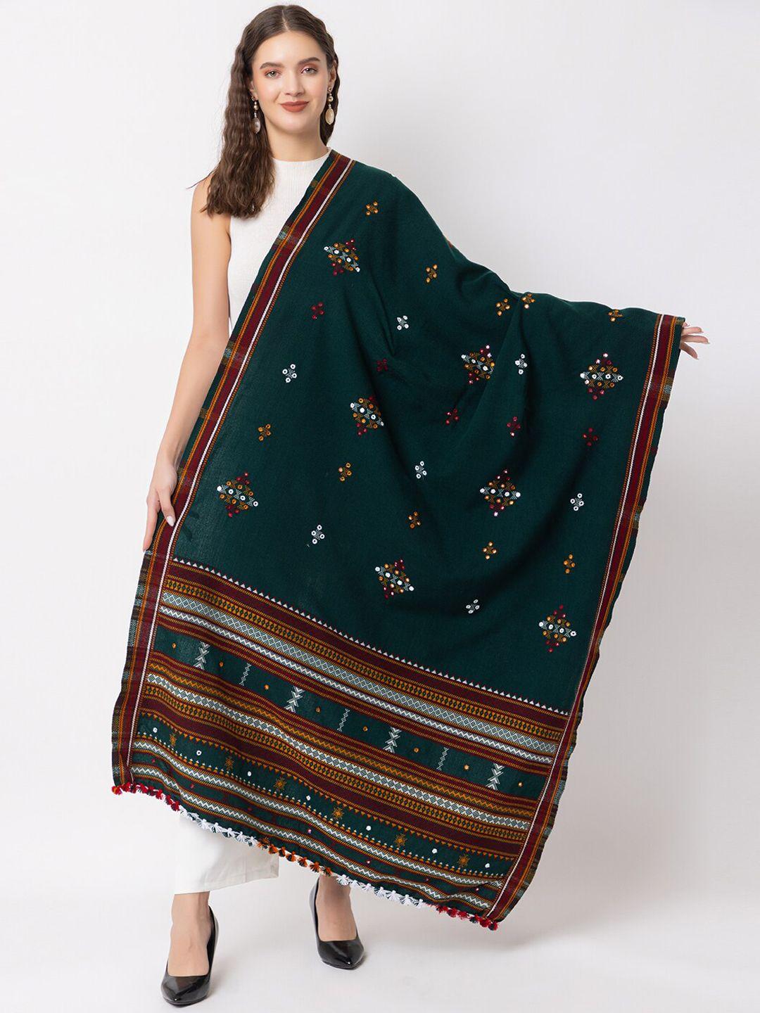 casmir tribal embroidered mirror work tassel wool acrylic shawl