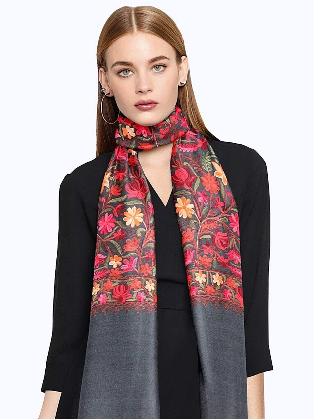 casmir unisex grey & red embroidered shawl