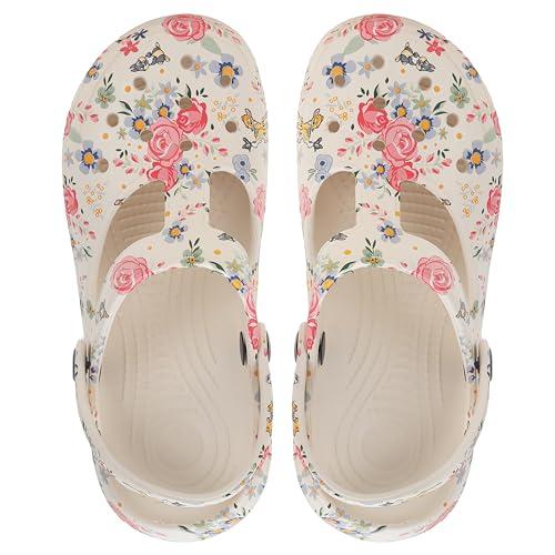 cassiey fashionable comfortable lightweight printed clogs shoes for women's and girl's- cream