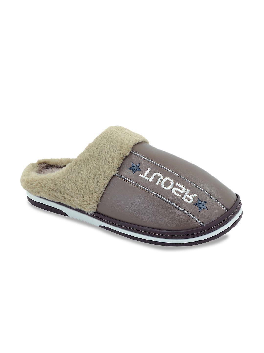 cassiey men brown & white printed fur room slippers