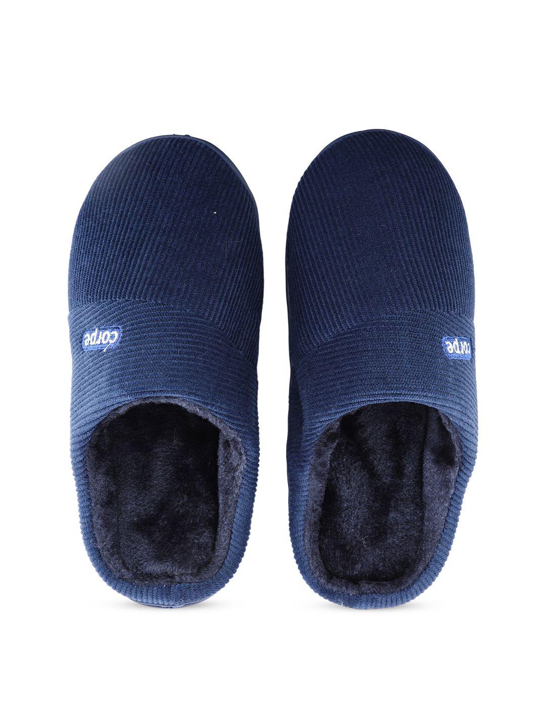 cassiey men navy blue fur room slippers