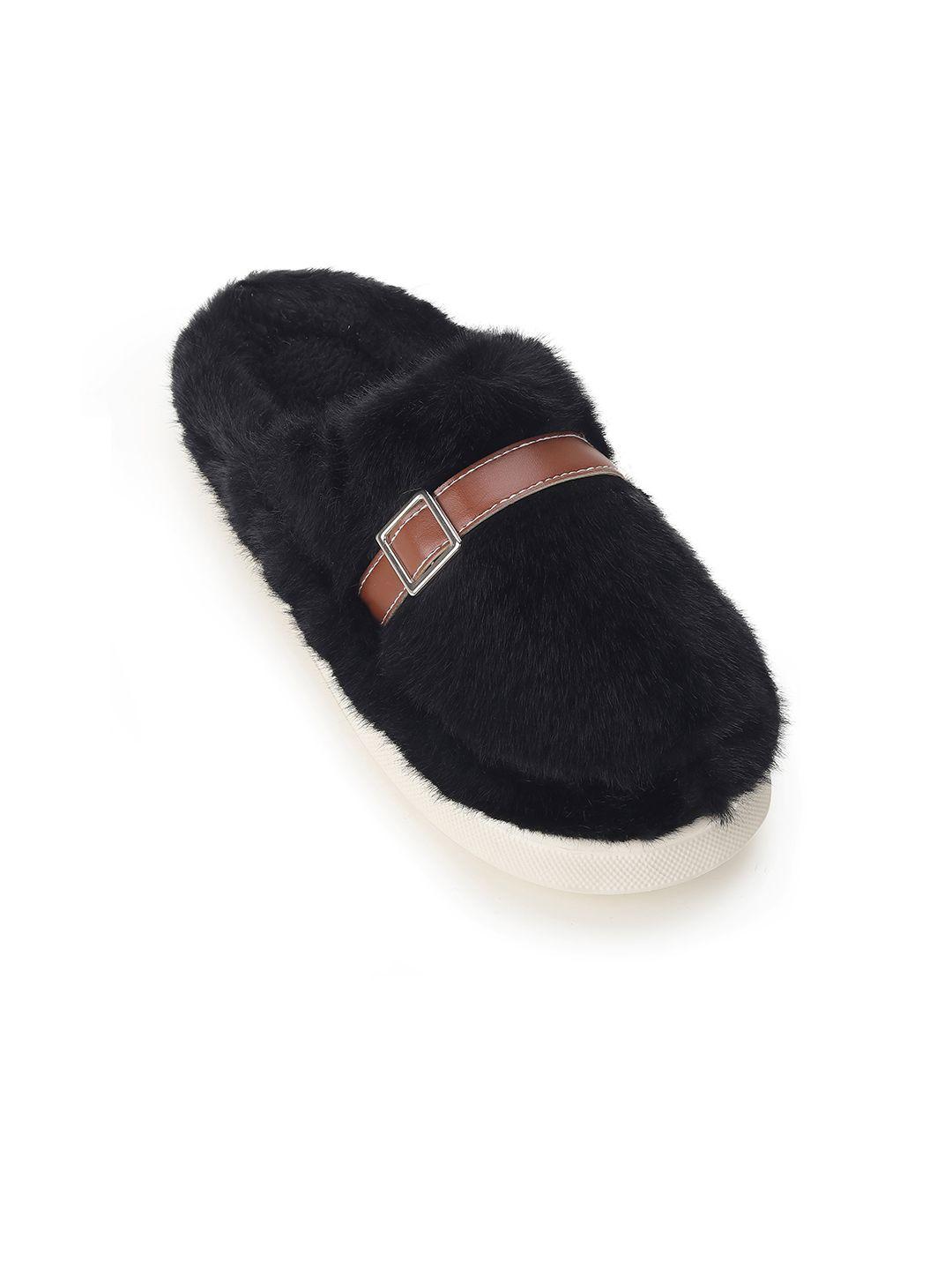 cassiey men winter comfy fur room slippers with buckle detail