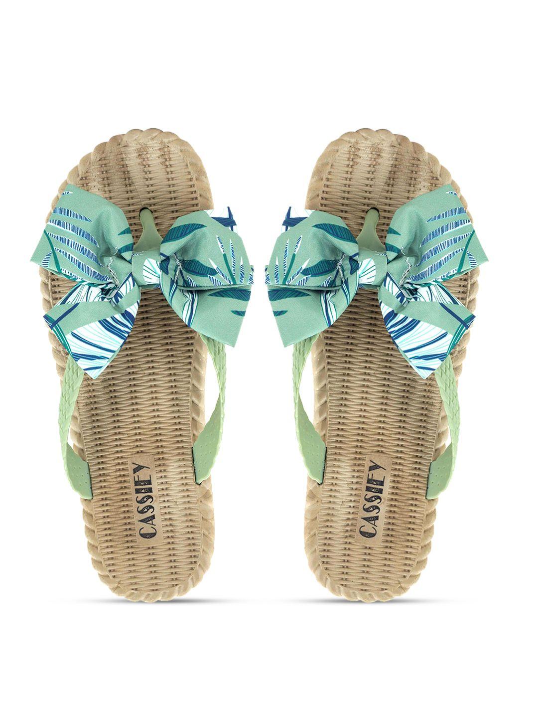 cassiey women printed thong flip-flops with bows