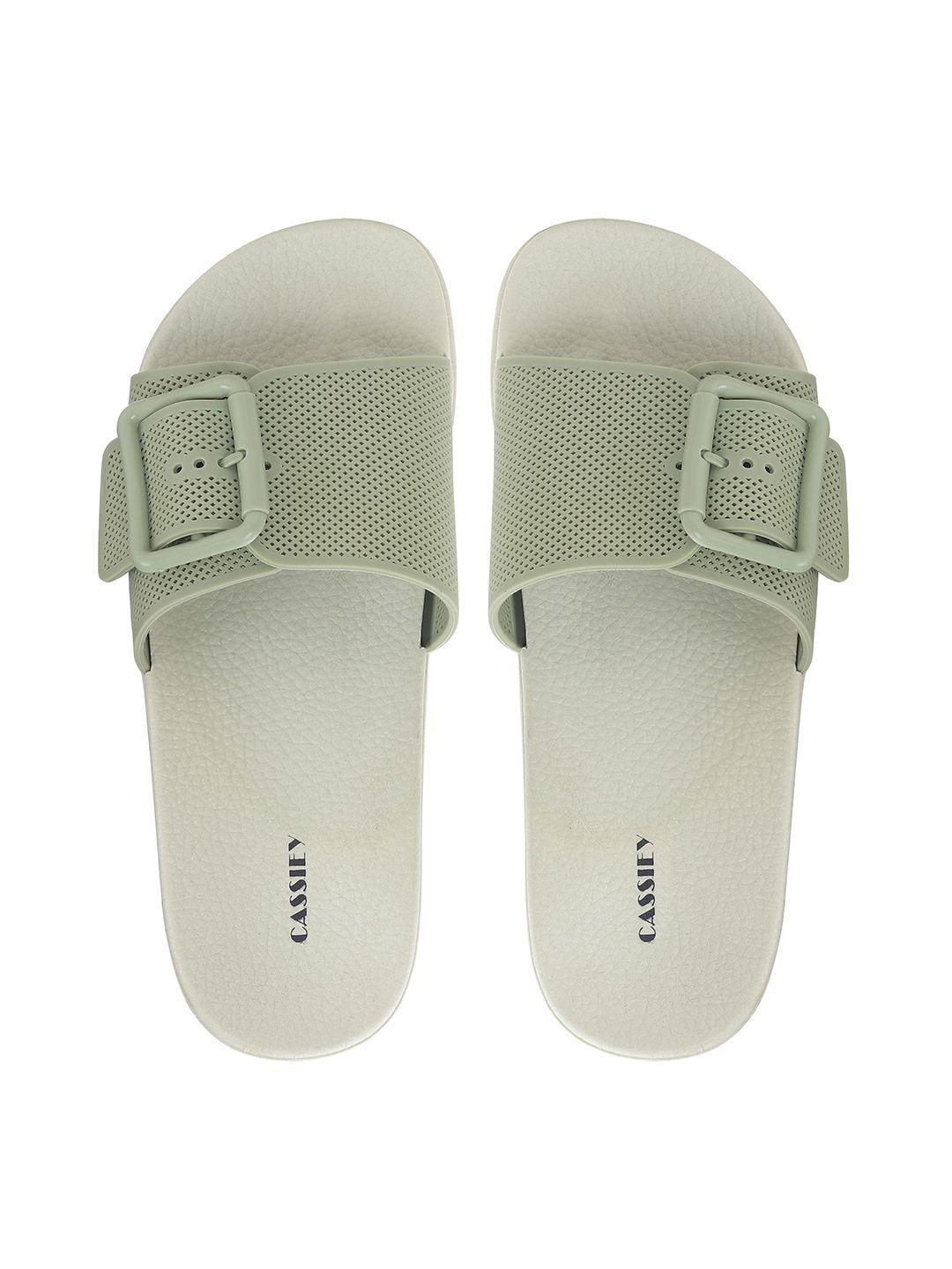 cassiey women textured rubber sliders with buckle